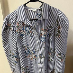 Veronica Beard Embroidered Striped Cotton Shirt